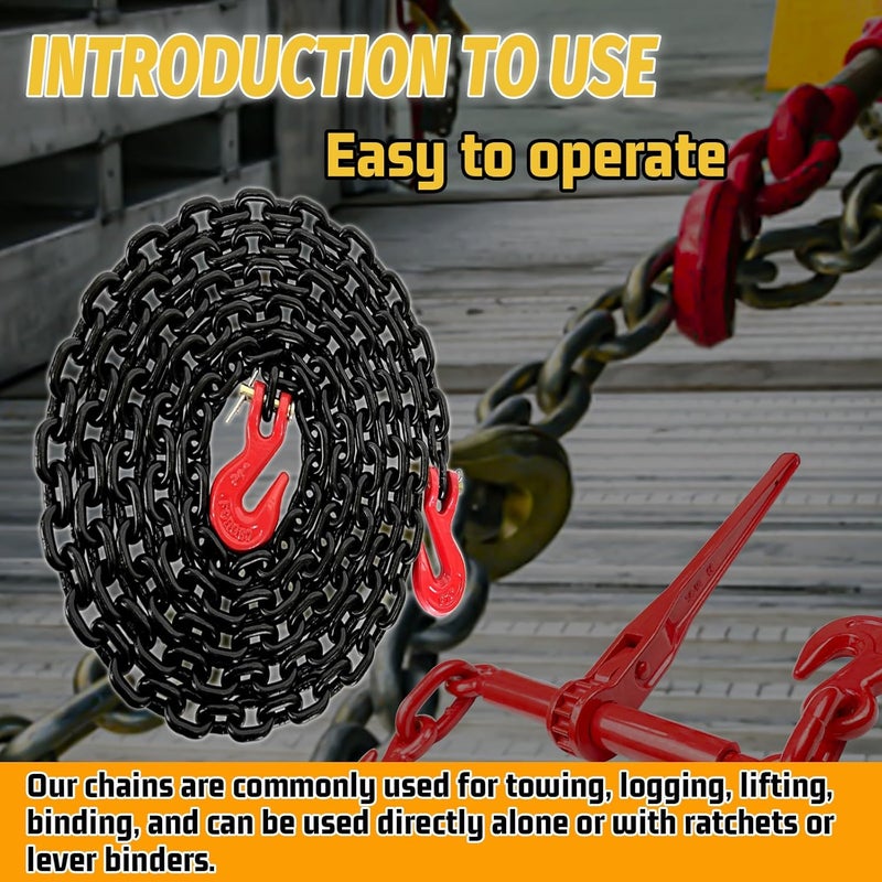 SENKEYFE G80 Transport Binder Chain,14FT 1/4“ Trailer Safety Chains with Clevis Grab Hooks,3300 Lbs Safe Working Load Heavy Duty Chain for Transporting,Towing,Logging Tie Down Binding - Image 4